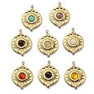 Natural & Synthetic Mixed Stone Flat Round Pendants, Flat Round Charms with Ion Plating(IP) Real 24K Gold Plated 316 Stainless Steel Findings, 19x14x4mm, Hole: 1mm(STAS-K258-36G)