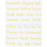 PVC Waterproof Decorative Sticker Labels, Self Adhesive Word Decals for Art Craft, Gold, 189x120x0.3mm, Stickers: 25~86x18.5~19.5mm, 2 sheets/set(DIY-WH0308-369)