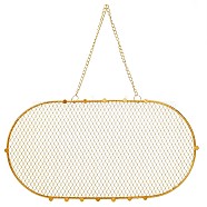 Iron Oval Grid Shape Wall Mounted Hanging Jewelry Organizer, Metal Mesh Earring Diaplay Oval Jewelry Rack for Earrings, Necklaces, Bracelets Storage, Golden, 34cm, Pendant: 180x350x3.5~16mm(EDIS-WH0021-46G)