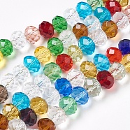Glass Beads Strands, Rondelle, Colorful, about 10mm in diameter, 7mm thick, hole: 1mm, about 70~72pcs/strand, 20.5 inch(GSA10mm)