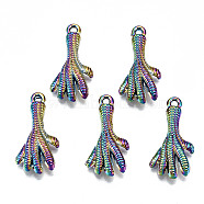 Rainbow Color Alloy Pendants, Cadmium Free & Lead Free, Chicken Feet Shape, 27x14x4.5mm, Hole: 1.8mm(PALLOY-S180-048-RS)
