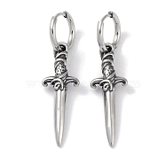 316 Surgical Stainless Steel Sword Hoop Earrings for Women, Antique Silver, 34.5x12mm(EJEW-P274-15B-AS)