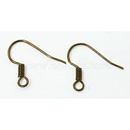Brass Earring Hooks, with Horizontal Loop, Antique Bronze, 15~17.5mm, Hole: 1.5mm(KK-Q367-AB)
