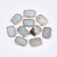 Electroplate Natural Flower Amazonite Beads, Rectangle, 13~14x18~19x3~4mm, Hole: 1mm(G-S344-98)