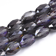 Electroplated Glass Beads Strands, Frosted, Faceted, Oval, Black, 12~13x9.5mm, Hole: 1.5mm, about 50pcs/strand, 25.5 inch(EGLA-T015-02B-01)