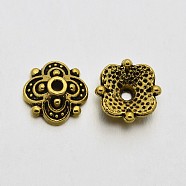 Antique Golden Tone Tibetan Style Zinc Alloy 4-Petal Bead Caps, 8x8x3mm, Hole: 1mm(PALLOY-E379-04AG-8mm)