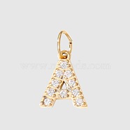 Stainless Steel Cubic Zirconia Pendants with Jump Rings, Real 14K Gold Plated, Long-Lasting Plated, Letter A, 8mm(X-FIND-PW0024-08A)