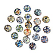 Glass Cabochons, Half Round/Dome with Flower Pattern, Mixed Color, 14x5.5mm, 20pcs/bag(GLLA-Q087-02A)