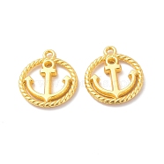 Rack Plating Alloy Pendants, Cadmium Free & Lead Free & Nickle Free, Round Ring with Anchor Charm, Matte Gold Color, 18x16.5x2mm, Hole: 1.4mm(FIND-I036-05MG)