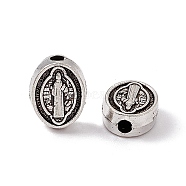 Tibetan Style Alloy Beads, Oval with Priest & Cross Pattern, Antique Silver, 8x6.5x3mm, Hole: 1.4mm(FIND-G043-01AS)