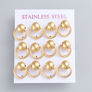 304 Stainless Steel Dangle Stud Earrings, with Ear Nuts, Ball with Ring, Golden, 17x14mm, Pin: 0.7mm, 6pairs/card(EJEW-F246-01G)