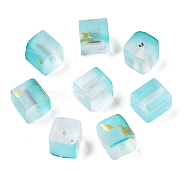 Frosted Glass Beads with Golden Glitter Powder, Two Tone, Cube, Dark Turquoise, 8x8x8mm, Hole: 1.5mm, about: 834pcs/1000g(DGLA-NH001-8mm-01C)