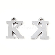201 Stainless Steel Charms, Alphabet, Letter.K, 9x7x1mm, Hole: 1mm(STAS-N091-176K-P)
