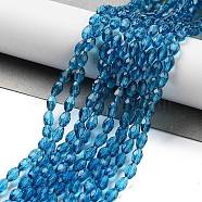 Glass Beads Strands, Faceted, Teardrop, Dark Turquoise, 6x4mm, Hole: 1mm, about 65~68pcs/strand, 14.96~15.35 inch(X-GLAA-R024-6x4mm-4)