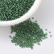 MIYUKI Delica Beads, Cylinder, Japanese Seed Beads, 11/0, (DB0605) Dyed Silver Lined Emerald, 1.3x1.6mm, Hole: 0.8mm, about 10000pcs/bag, 50g/bag(SEED-X0054-DB0605)