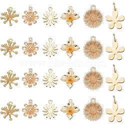 SUPERFINDINGS 24Pcs 6 Style Brass Charms, with Jump Rings, Long-Lasting Plated, Flower, Real 18K Gold Plated, 8.5~14.5x8~12x1~8mm, Hole: 0.6~3.5mm, 4pcs/style(KK-FH0003-86)