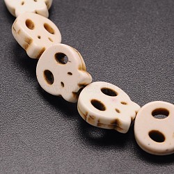 Skull Synthetic Turquoise Beads Strands, Dyed, White, 28x25x4mm, Hole: 1mm, about 14pcs/strand, 15.7 inch(TURQ-I023-28x25mm-02)