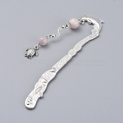 Alloy Bookmarks, with Sea Turtle Alloy Charms, Alloy Bar Links and Natural Kunzite Beads, 122mm(AJEW-JK00155-03)