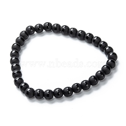 Frosted Glass Beads Stretch Bracelets, Round with Circle Pattern, Black, Beads: 5.5~6mm, Inner Diameter: 2 inch(5.1cm)(BJEW-I296-09B)
