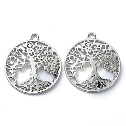 Tibetan Style Alloy Pendant, Lead Free & Cadmium Free, Flat Round with Tree of Life, Antique Silver, 39x34.5x3mm, Hole: 3mm, 219pcs/1000g(TIBE-H142-11AS)