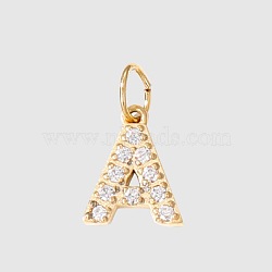 Stainless Steel Cubic Zirconia Pendants with Jump Rings, Real 14K Gold Plated, Long-Lasting Plated, Letter A, 8mm(X-FIND-PW0024-08A)