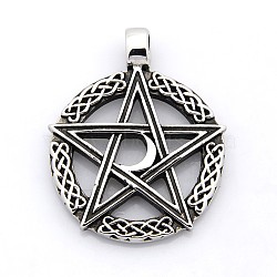 Retro 304 Stainless Steel Ring with Pentagram Pendants, Antique Silver, 43x35x4mm, Hole: 5mm(X-STAS-F006-132)