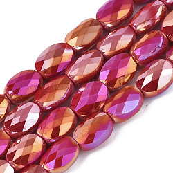 Electroplate Glass Beads Strands, AB Color Plated, Oval, Faceted, Red, 8x6.5x4mm, Hole: 1.2mm, about 72pcs/strand, 23.62 inch(60cm)(EGLA-S194-11A-A03)