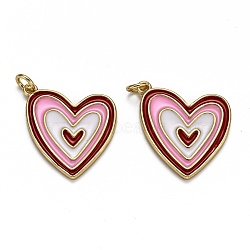 Brass Enamel Pendants, Long-Lasting Plated, Real 18K Gold Plated, with Jump Ring, Heart, Colorful, 22.5x20x2mm, Hole: 3mm(KK-B029-01G-C)