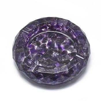 Natural Amethyst Ashtray Display Decorations, Faceted, Flat Round, 98~100x22~24mm, Inner Diameter: 57mm