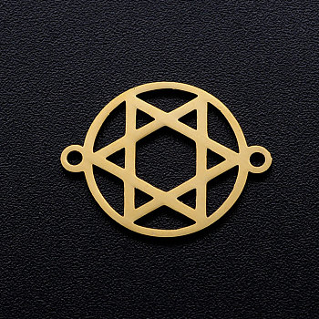 201 Stainless Steel Links connectors, for Jewish, Flat Round with Star of David, Golden, 19.5x15x1mm, Hole: 1.4mm