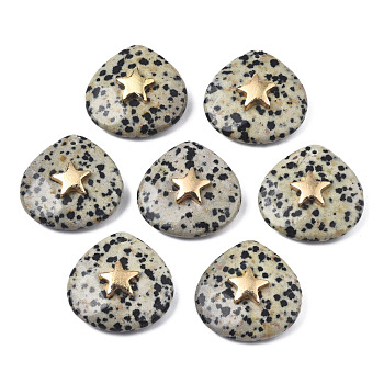 Natural Dalmatian Jasper Pendants, with Light Gold Plated Brass Star Findings, Faceted, Teardrop, 28~28.5x28~28.5x10mm, Hole: 1.2mm