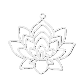 201 Stainless Steel Pendants, Laser Cut, Lotus Flower, Stainless Steel Color, 30.5x33x1mm, Hole: 1.6mm