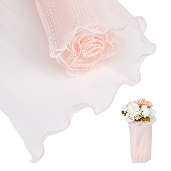Polyester Flower Bouquet Wrapping Mesh Paper, with ABS Plastic Imitation Pearl Edge, Bouquet Packaging Paper Wrinkled Wavy Net Yarn, for Valentine's Day, Wedding, Birthday Decoration, Pink, 4000x280x0.5mm