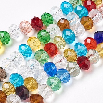 Glass Beads Strands, Rondelle, Colorful, about 10mm in diameter, 7mm thick, hole: 1mm, about 70~72pcs/strand, 20.5 inch