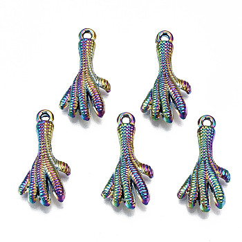 Rainbow Color Alloy Pendants, Cadmium Free & Lead Free, Chicken Feet Shape, 27x14x4.5mm, Hole: 1.8mm
