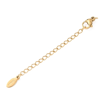 304 Stainless Steel Chain Extender with Oval Charms Ion Plating(IP), Real 18K Gold Plated, 74mm