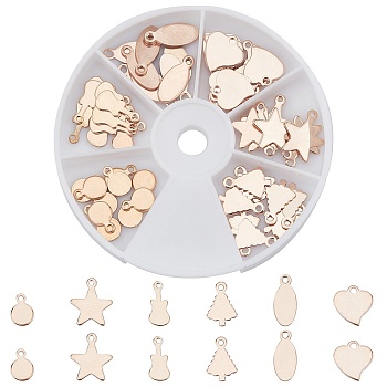 304 Stainless Steel Charms, Stamping Blank Tag, Mixed Shape, Rose Gold, 12.5~16x6~13x0.7~1mm, Hole: 1~2mm, 60pcs/box