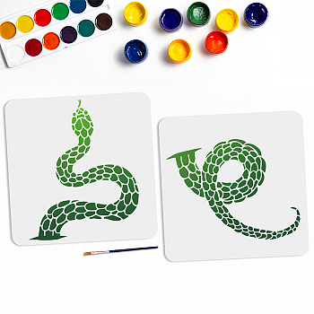 US 1 Set PET Hollow Out Drawing Painting Stencils, with 1Pc Art Paint Brushes, Snake, Stencils: 300x300mm, 2pcs/set, Brushes: 16.9x0.5cm
