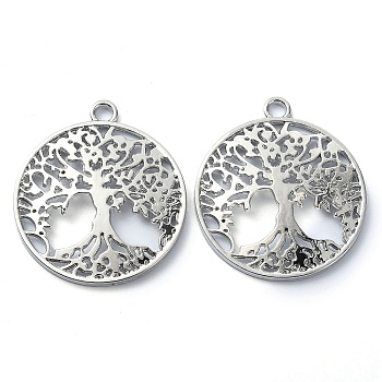 Tibetan Style Alloy Pendant, Lead Free & Cadmium Free, Flat Round with Tree of Life, Antique Silver, 39x34.5x3mm, Hole: 3mm, 219pcs/1000g