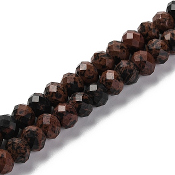 Natural Mahogany Obsidian Beads Strands, Faceted, Rondelle, 8x6mm, Hole: 1mm, about 63~64pcs/strand, 14.96''~15.35''(38~39cm)