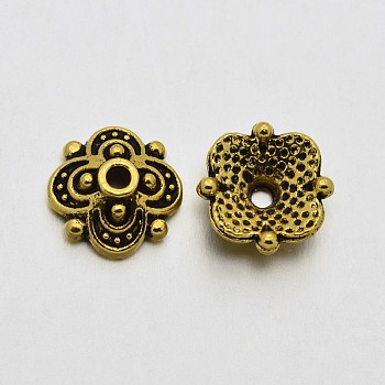 Antique Golden Tone Tibetan Style Zinc Alloy 4-Petal Bead Caps, 8x8x3mm, Hole: 1mm