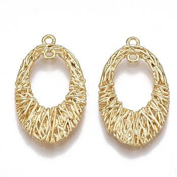 Brass Filigree Pendants, Oval, Real 18K Gold Plated, 25x15x2mm, Hole: 1.2mm