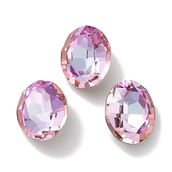 Glass Rhinestone Cabochons, Point Back & Back Plated, Faceted, Oval, Light Rose, 10x8x4.5mm