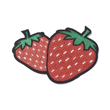 Computerized Embroidery Cloth Iron on/Sew on Patches, Costume Accessories, Appliques, for Backpacks, Clothes, Strawberry, Red, 110x89x1.5mm