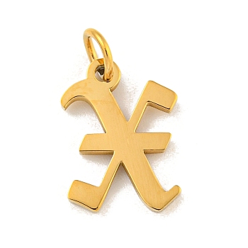 Ion Plating(IP) 304 Stainless Steel Charms, Laser Cut, Golden, Letter Charm, Letter X, 14x10.5x1.5mm, Hole: 3mm