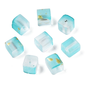 Frosted Glass Beads with Golden Glitter Powder, Two Tone, Cube, Dark Turquoise, 8x8x8mm, Hole: 1.5mm, about: 834pcs/1000g