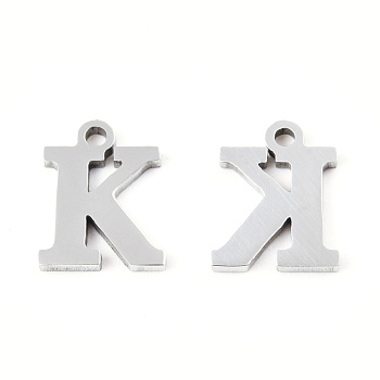 201 Stainless Steel Charms, Alphabet, Letter.K, 9x7x1mm, Hole: 1mm