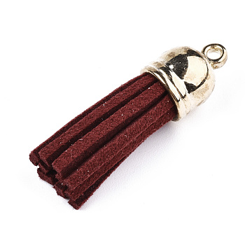 Faux Suede Tassel Pendant Decorations, with CCB Plastic Cord Ends, Dark Red, Golden, 35x10mm, Hole: 2.5mm