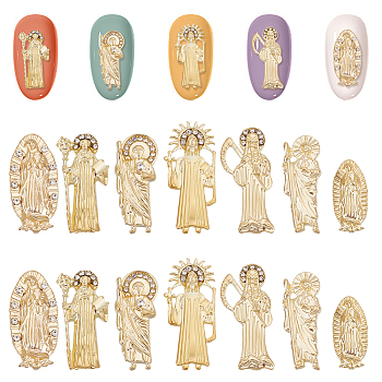 14Pcs 7 Style Alloy Cabochons, Nail Art Studs, Nail Art Decoration Accessories for Women, Virgin Mary & Death, Golden, 17~28x8~13.5x2.5~3mm, 2pcs/style