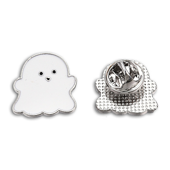 Ghost Shape Enamel Pin, Platinum Plated Alloy Badge for Backpack Clothes, Nickel Free & Lead Free, Creamy White, 19x18mm